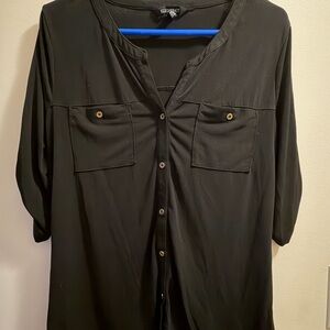 Ellen Tracy Black Casual Button-Down Shirt